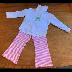 White turtleneck with pink & white stripped pant